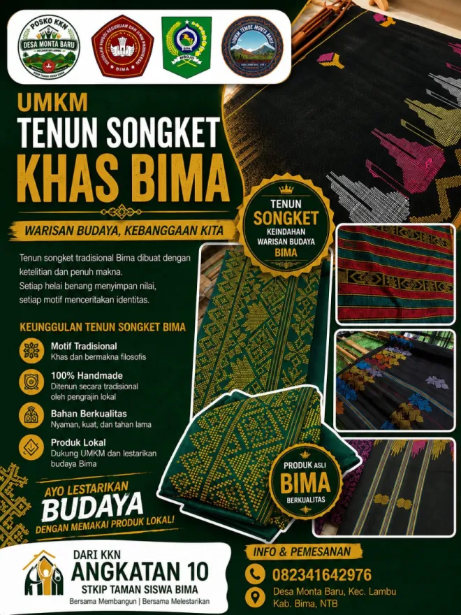 Mahasiswa KKN STKIP Taman Siswa Bima Promosikan Tenun Songket Khas Bima sebagai Produk Unggulan UMKM Desa Monta Baru